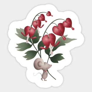 Mr Mouse carrying bleeding heart flower Sticker